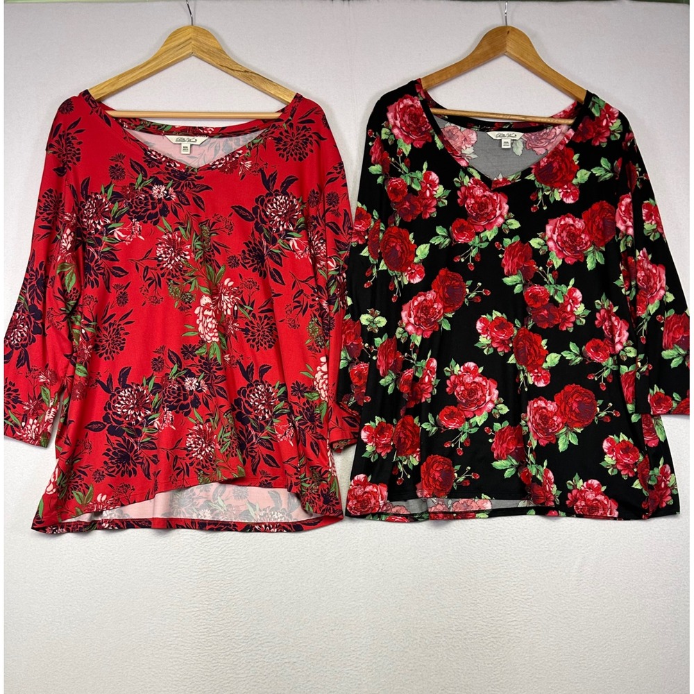 Cottagecore Floral The Pioneer Woman Women XXXL Red Black 3/4 Sleeve Tunic Pack